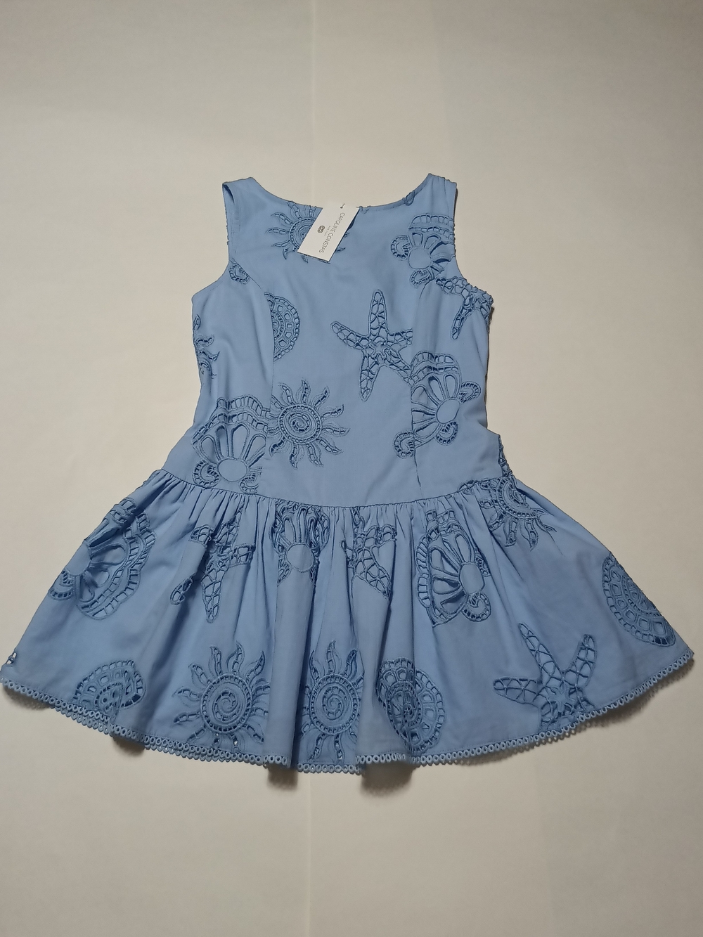 Caroline Constas Blue Embroidered Eyelet Starfish Cotton Mini Dress Size 10 - Picture 4 of 14